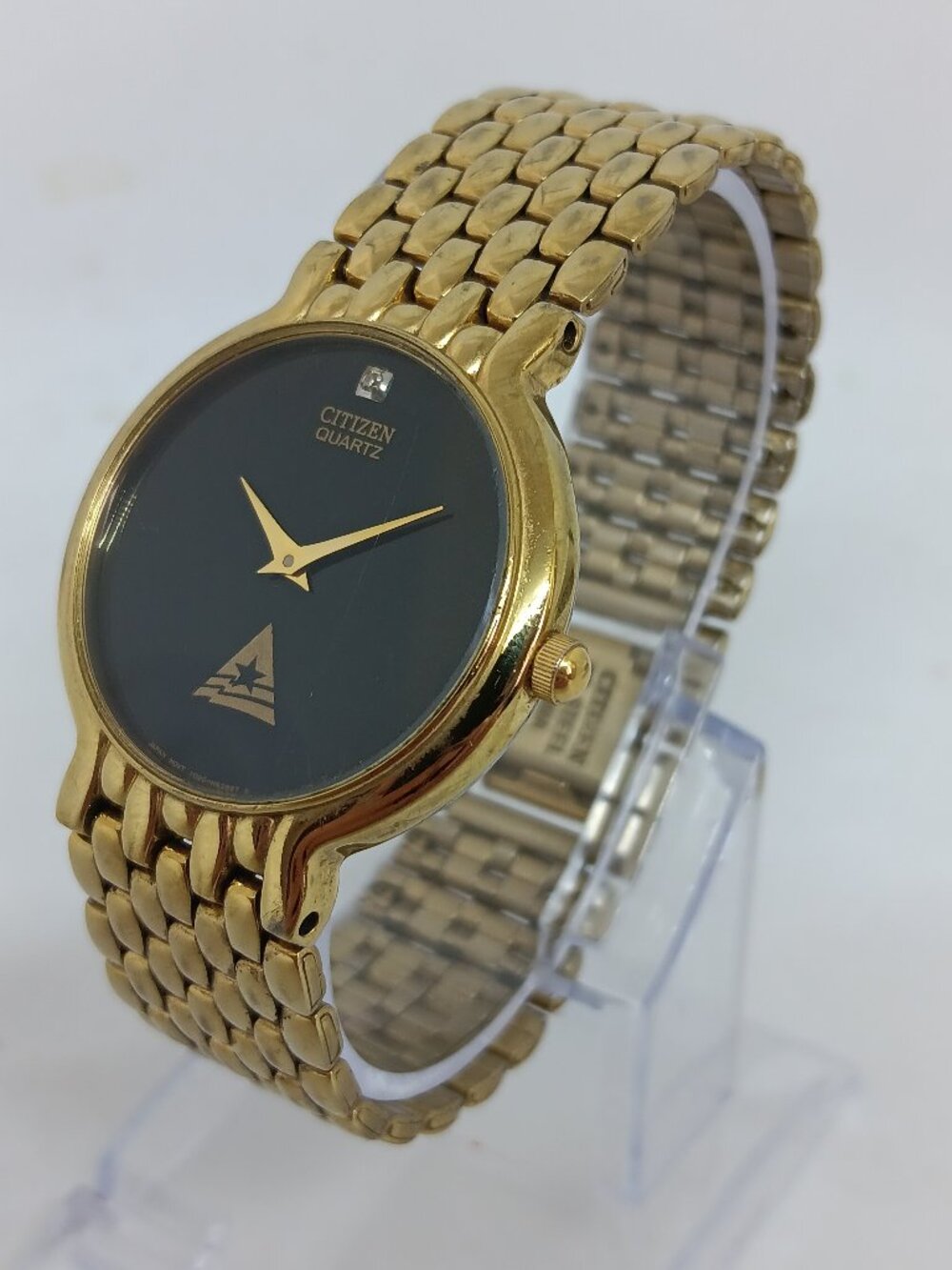 VINTAGE 1993 Citizen 1020-S54562 Men's 32mm Black Dial Gold Tone CSC Logo Watch